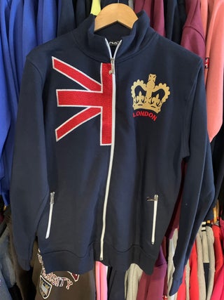 Half Corwn Hoodie Mens British Flag Large