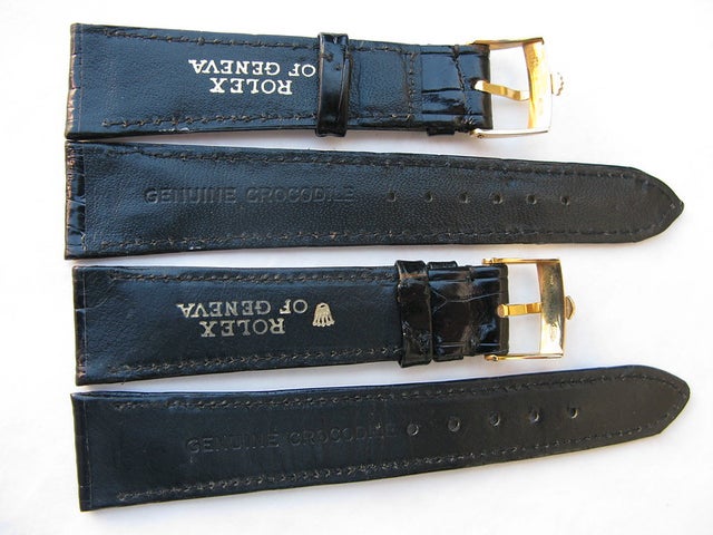 Rolex 18k gold buckle on black crocodile leather