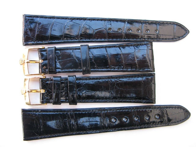 Rolex 18k gold buckle on black crocodile leather