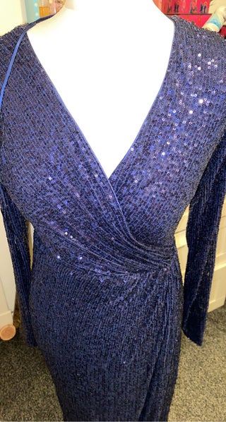 Maxi dark blue sequins dress