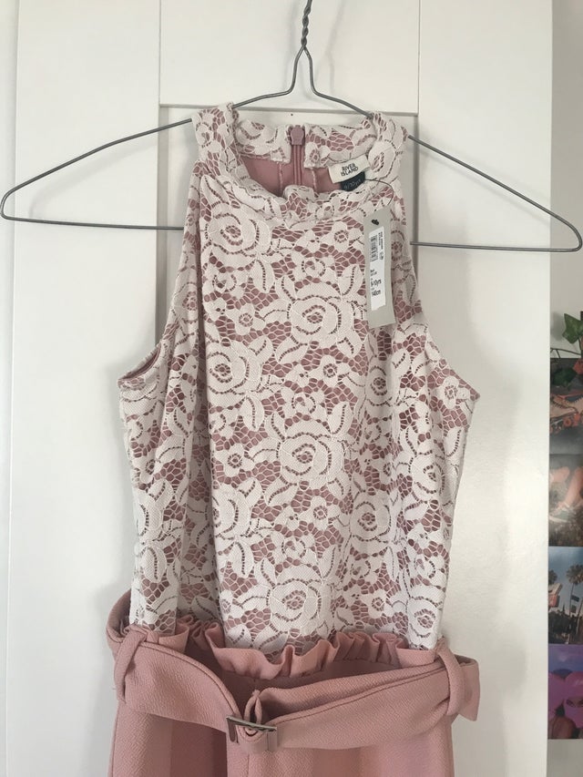 Girls river island pink and white lace jumpsuit
