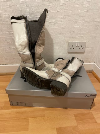 White leather long boots