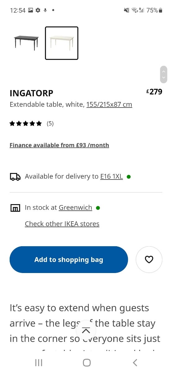 WHITE INGATORP EXTENDABLE TABLE