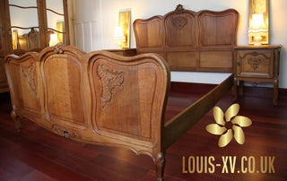 Louis XV Bed Carved Oak &amp; A pair of Nightstands
