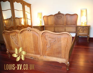 Louis XV Bed Carved Oak &amp; A pair of Nightstands